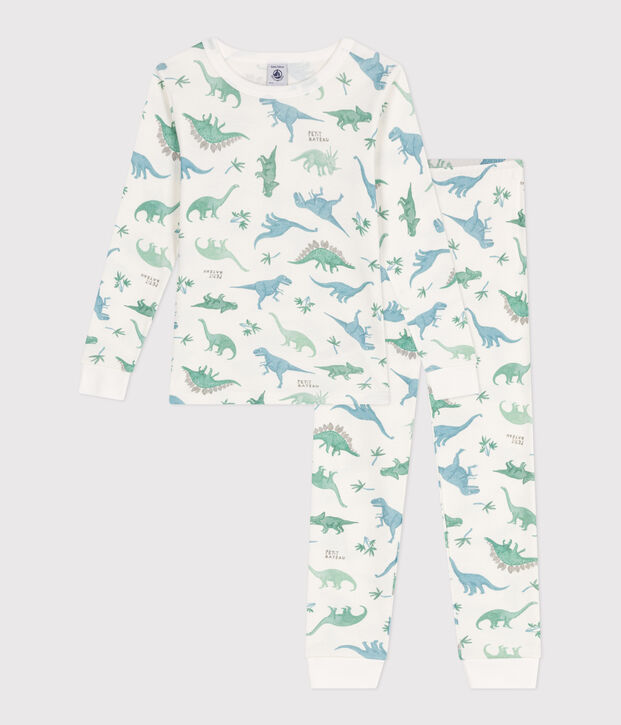 Very fitted children's pajamas in printed cotton white/multicolor