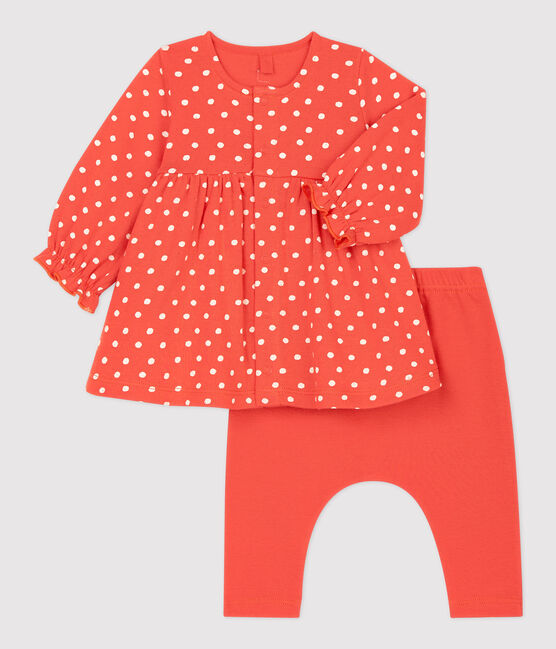 Baby Girls' Spotted Organic Cotton Tube Knit Dress/Leggings OURSIN /ECUME