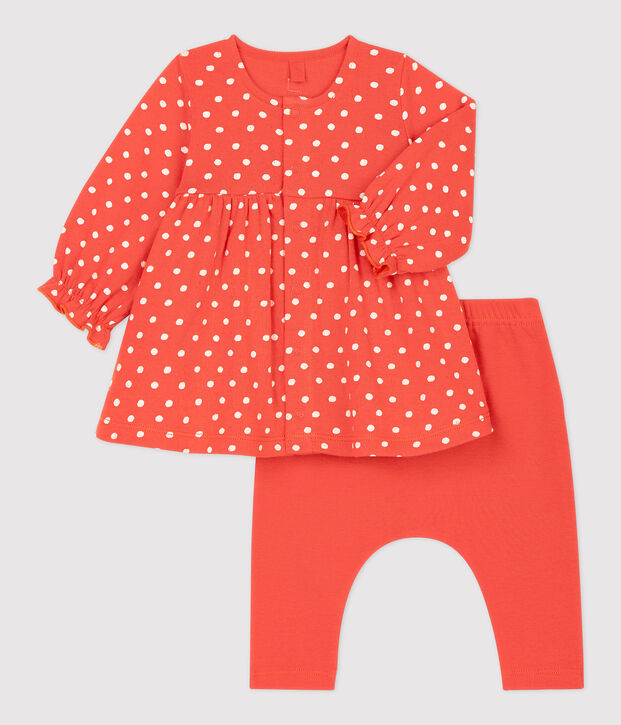 Baby Girls' Spotted Organic Cotton Tube Knit Dress/Leggings orange/white