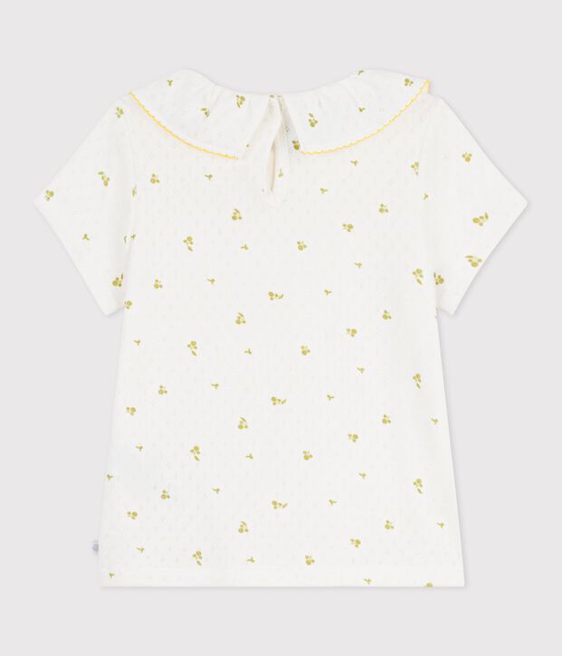 Children's short-sleeved floral print cotton T-shirt white/green
