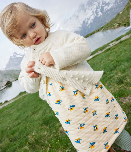 Babies' Long-Sleeved Patterned Quilted Tube Knit Dress AVALANCHE white/MULTICO