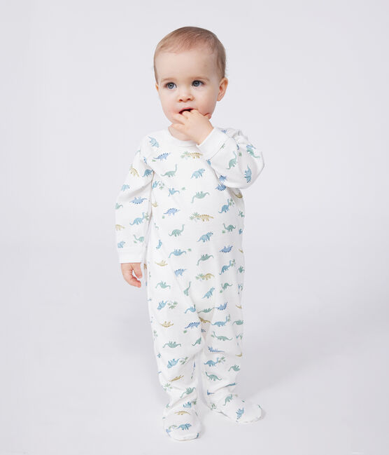 Babies' dinosaur pattern cotton pyjamas MARSHMALLOW white/MULTICO white
