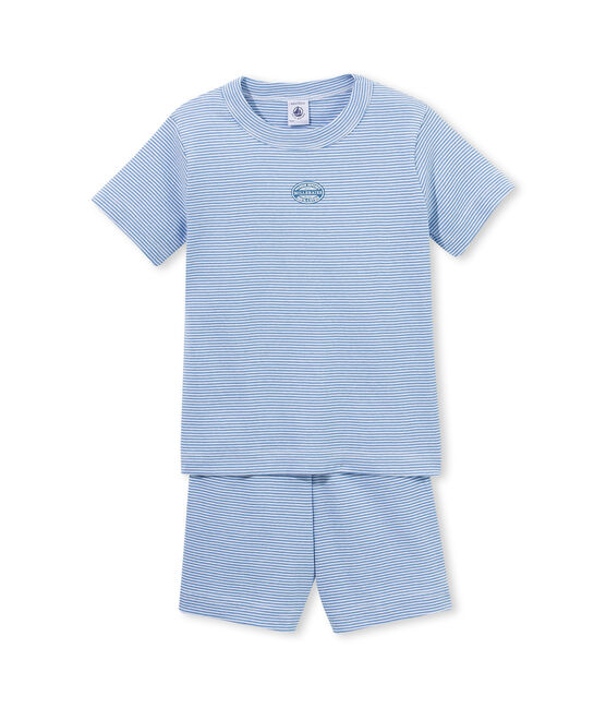 Boy's cotton milleraies short pyjamas ALASKA blue/ECUME white