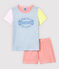 Girls' Colourful Pinstriped Cotton Short Pyjamas JASMIN blue/MULTICO white
