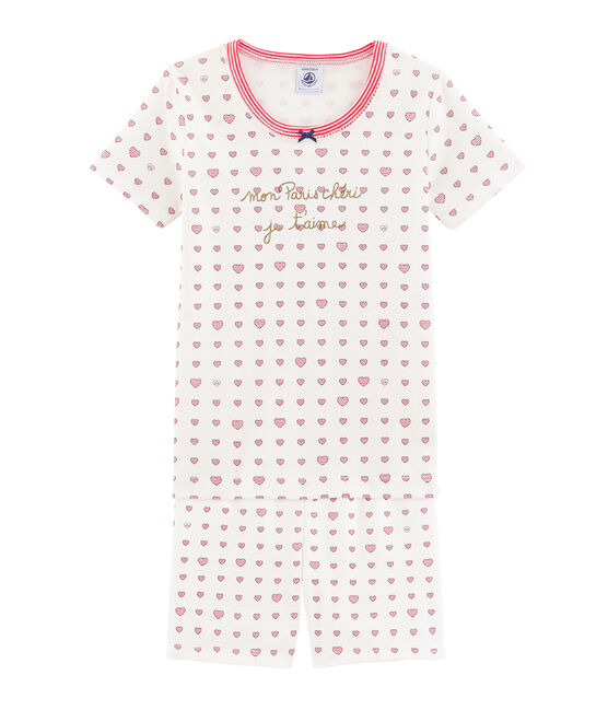 Girls' Snugfit Short Pyjamas MARSHMALLOW white/MULTICO white