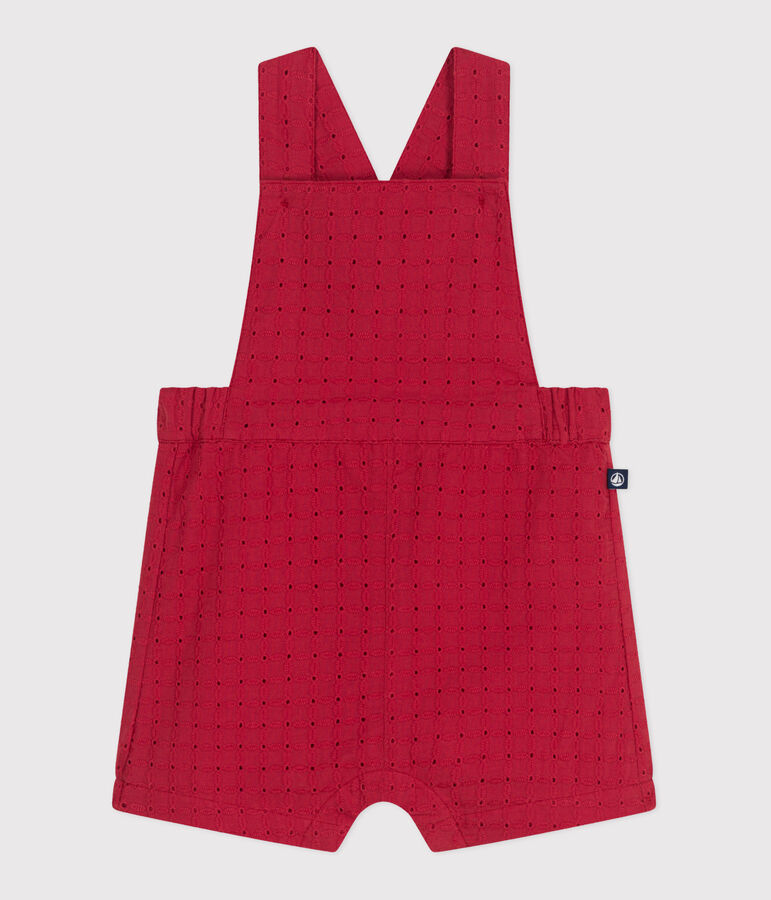 Babies' short-leg cotton broderie anglaise dungarees red