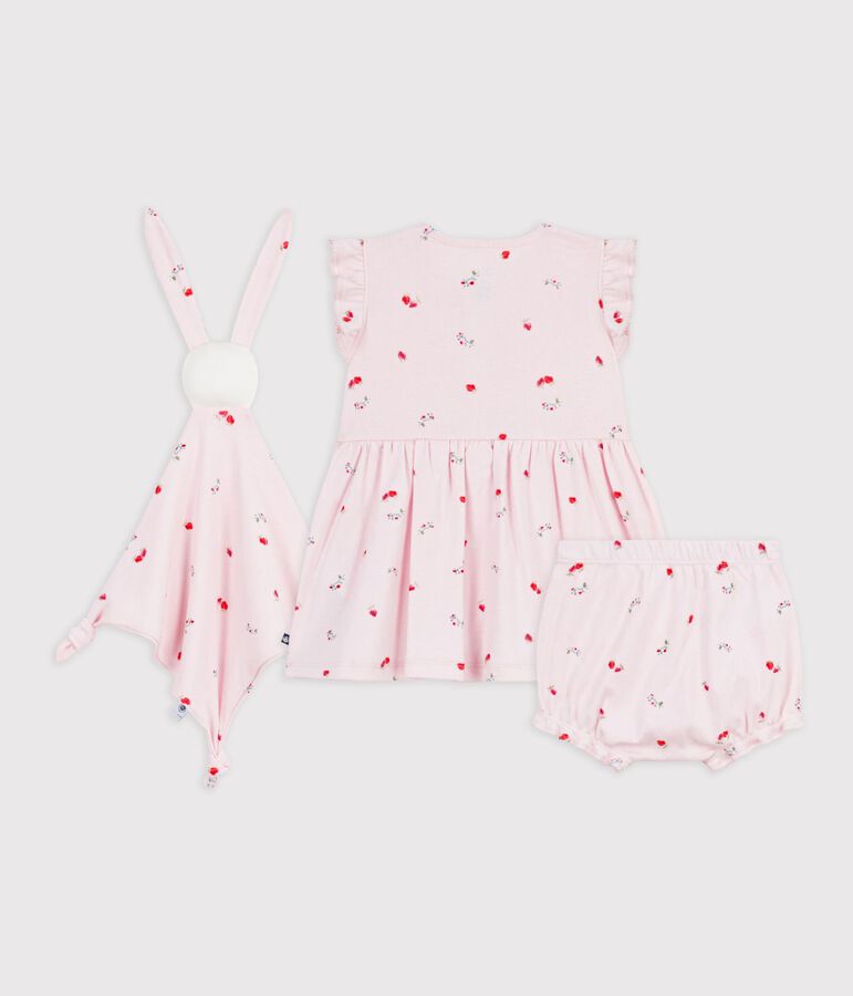 Babies' dress and comforter gift set in flower-printed cotton pink/multicolor