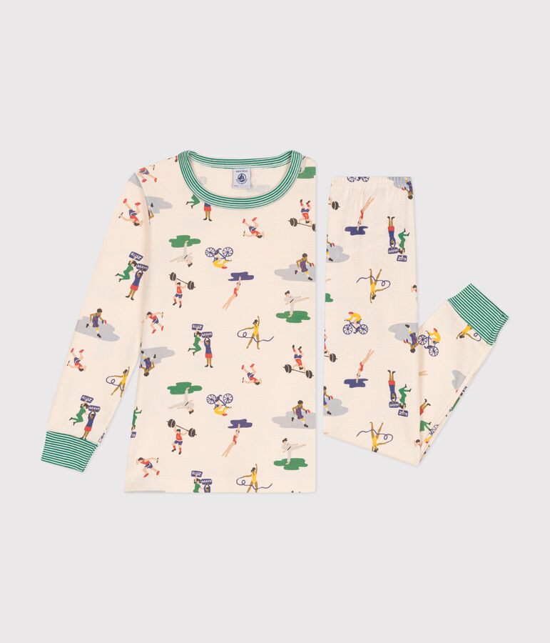 Children's multi-sports print cotton pyjamas AVALANCHE white/MULTICO