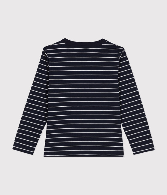 Boys' long-sleeved cotton T-shirt SMOKING blue/MARSHMALLOW white