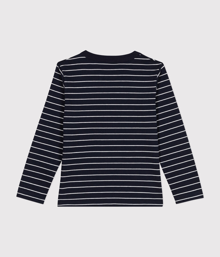 Boys' long-sleeved cotton T-shirt blue/white