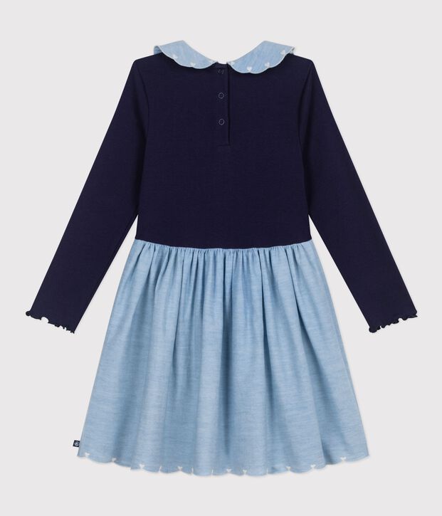 Girls' long-sleeved cotton dress in two materials SOIR