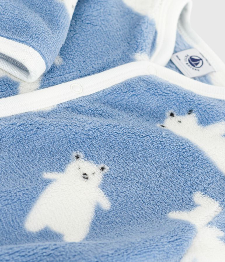 Babies' winter onesie in bear-print fleece blue/ecru