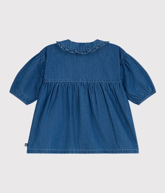 Babies' long-sleeved denim dress with a collar DENIM CLAIR blue