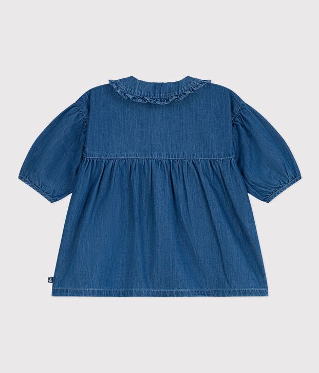 Babies' long-sleeved denim dress with a collar blue