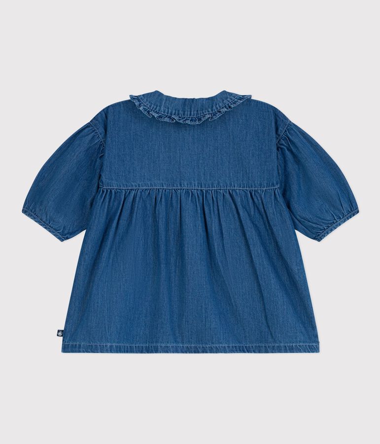 Babies' long-sleeved denim dress with a collar blue