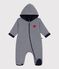 Babies' stripy padded jumpsuit with a hood and feet SMOKING blue/MARSHMALLOW white