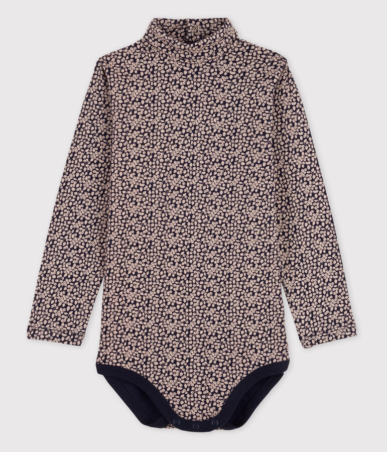 Babies' Long-Sleeved Roll-Neck Bodysuit blue/white