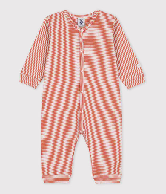 Babies' Footless Pinstriped Cotton Sleepsuit BRANDY pink/MARSHMALLOW white