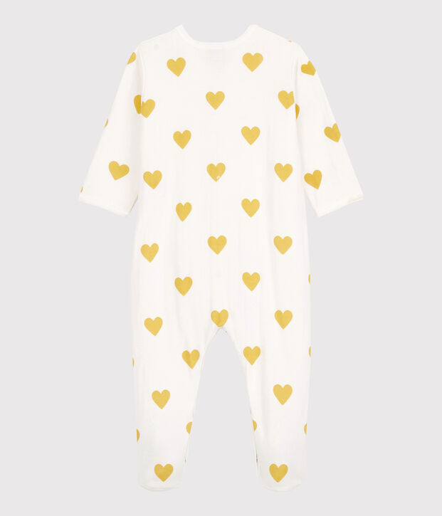 Babies' Yellow Heart Patterned Organic Cotton Sleepsuit white/yellow