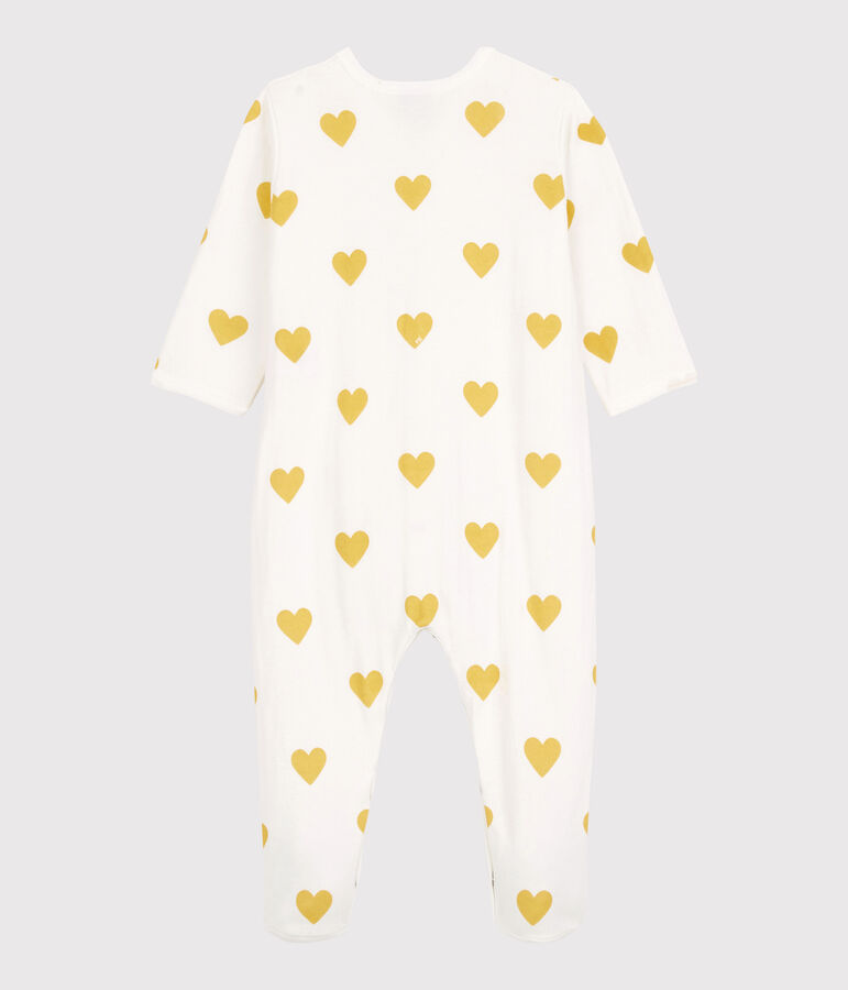 Babies' Yellow Heart Patterned Organic Cotton Sleepsuit white/yellow