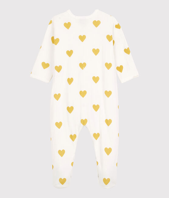 Babies' Yellow Heart Patterned Organic Cotton Sleepsuit MARSHMALLOW white/OCRE yellow