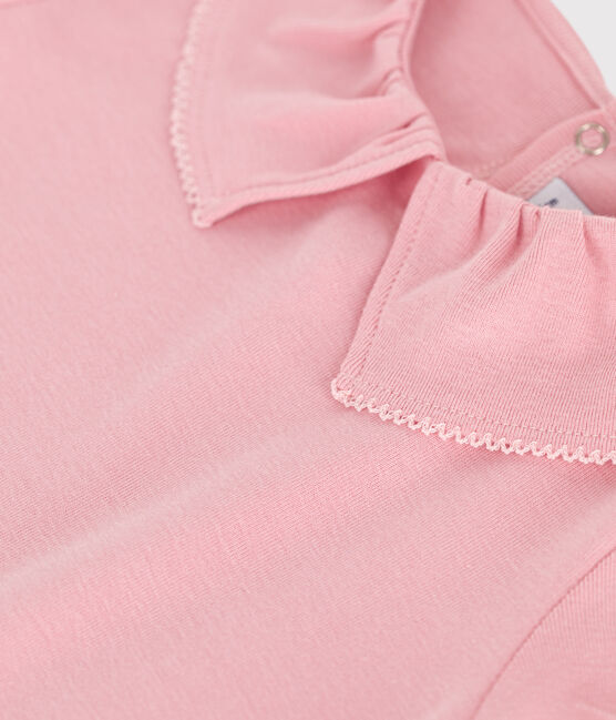 Children's plain short-sleeved cotton T-shirt with a collar CHARME pink