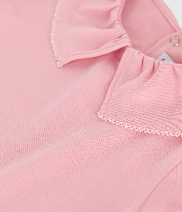 Children's plain short-sleeved cotton T-shirt with a collar pink