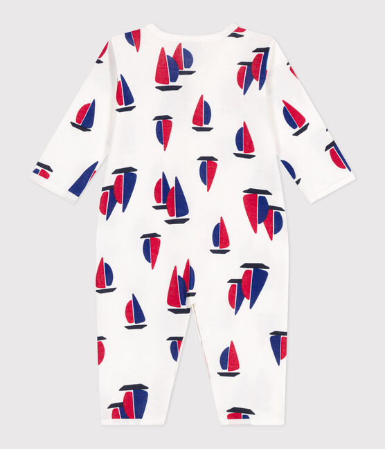 Babies' footless boat pattern cotton pyjamas MARSHMALLOW white/MULTICO white