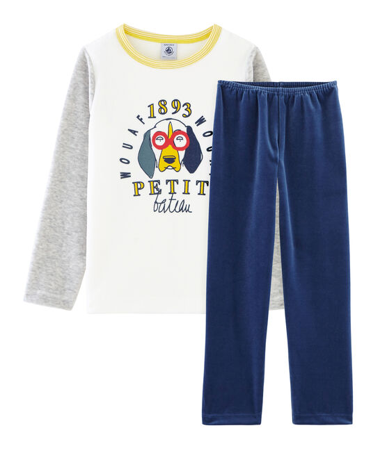 Boys' Velour Pyjamas MEDIEVAL blue/POUSSIERE grey/MULTICO