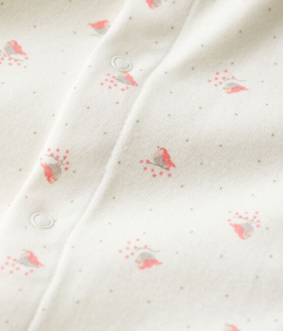 Babies' Footless Organic Cotton Bodyjama MARSHMALLOW white/MULTICO white