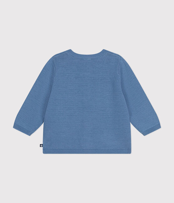 Babies' Openwork Knitted Cotton Cardigan BEACH blue