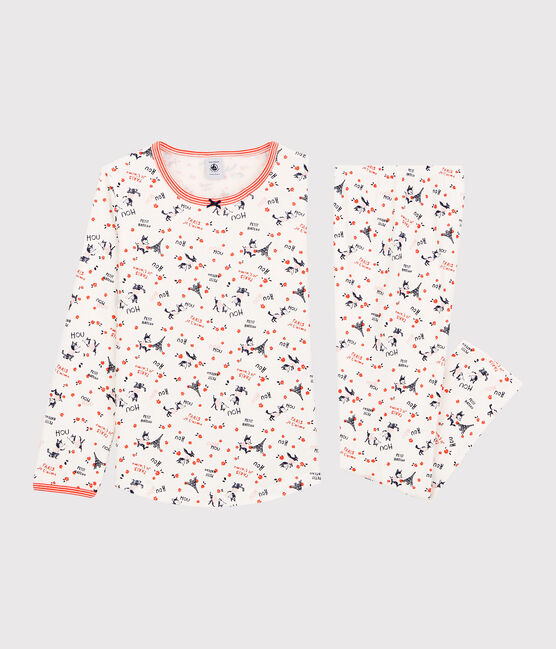 Girls' Paris Print Organic Cotton Pyjamas MARSHMALLOW white/MULTICO white