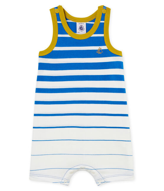 Baby boys' light jersey shortie with striped section RIYADH blue/MARSHMALLOW CN white