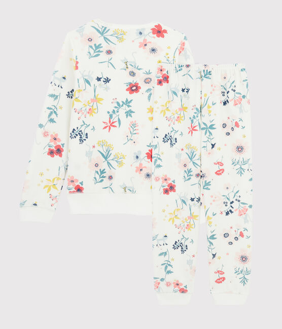 Girls' Floral Velour Pyjamas MARSHMALLOW white/MULTICO white