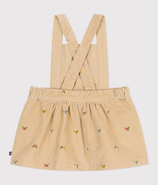 Babies' corduroy dress embroidered with flowers CAJOU beige/MULTICO