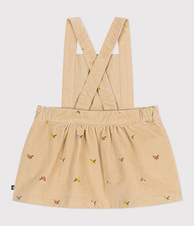 Babies' corduroy dress embroidered with flowers beige/multicolor