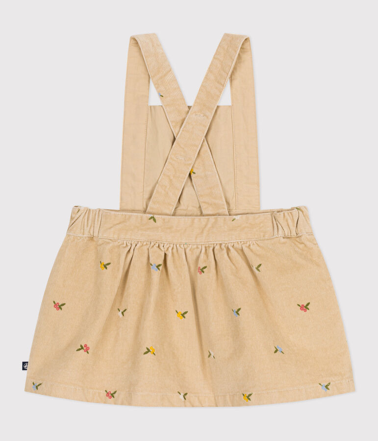 Babies' corduroy dress embroidered with flowers beige/multicolor