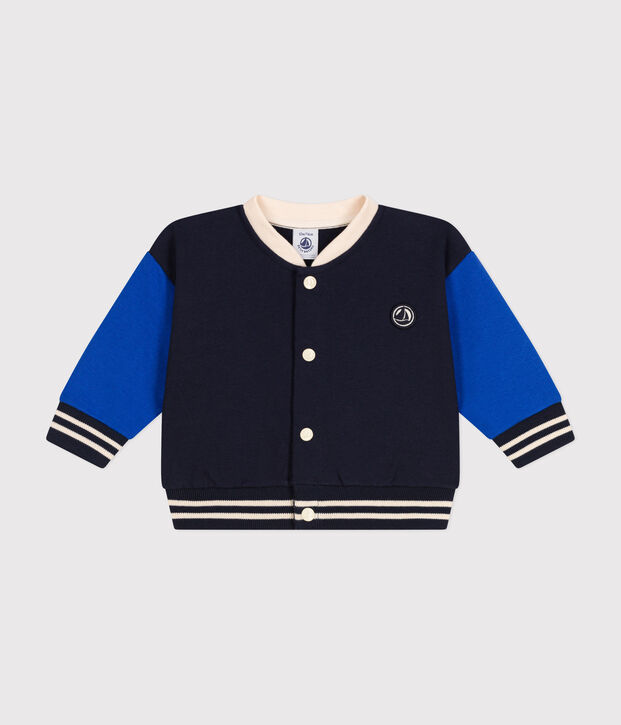 Babies' fleece varsity-style jacket blue/blue