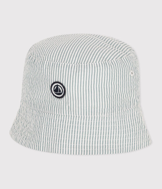 GREEN COTTON SEERSUCKER BOB BEANIE FOR BOY MARSHMALLOW white/BRUT blue