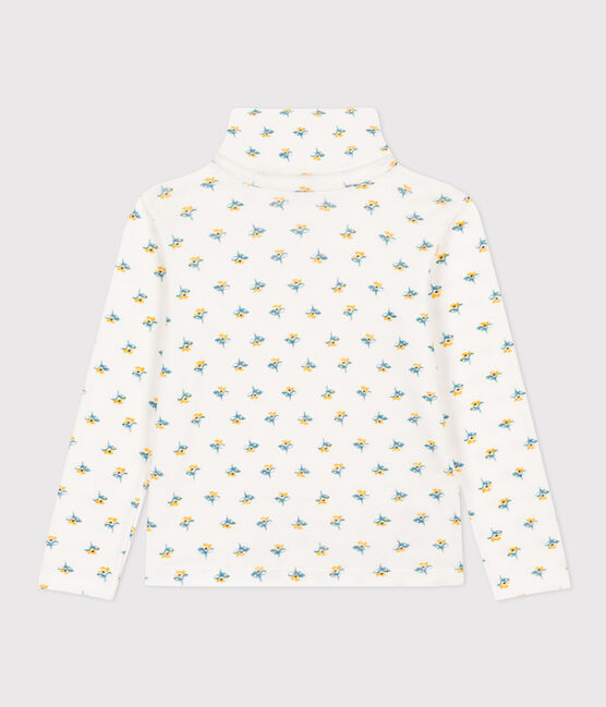Girls' floral print cotton polo neck MARSHMALLOW white/MULTICO white