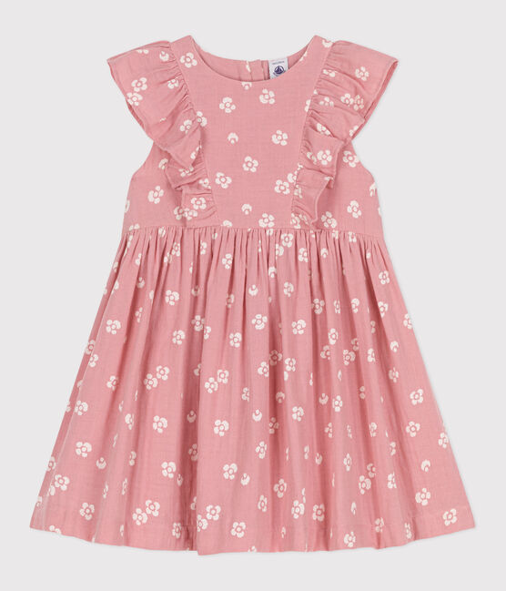 Children's sleeveless floral cotton dress CHARME pink/MARSHMALLOW white