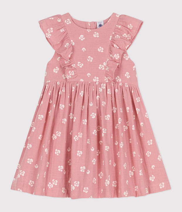 Children's sleeveless floral cotton dress pink/white