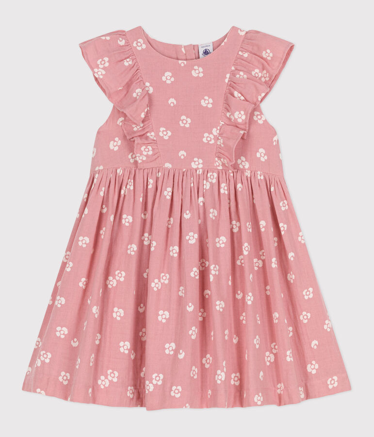 Children's sleeveless floral cotton dress pink/white
