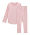 Girls' Ribbed Pyjamas CHARME pink/MARSHMALLOW white