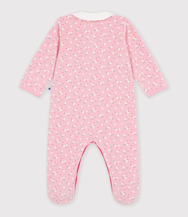 Babies' velour pyjama suit with a collar and floral print detail pink/multicolor