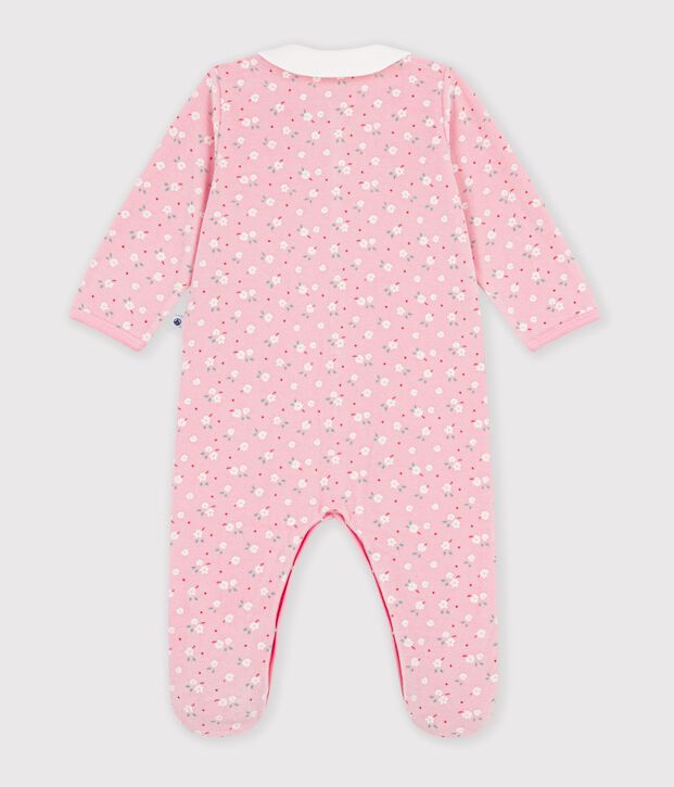 Babies' velour pyjama suit with a collar and floral print detail pink/multicolor