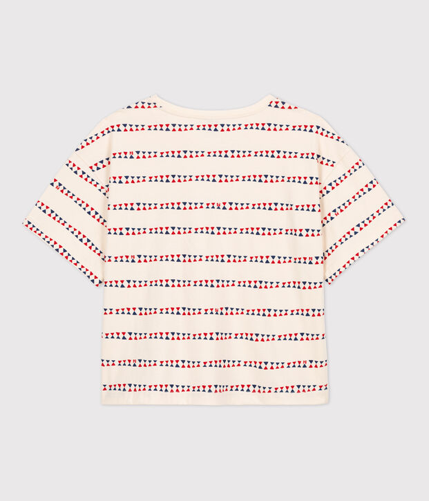 Women's Boxy Cotton T-Shirt Ecru/red/multicolor