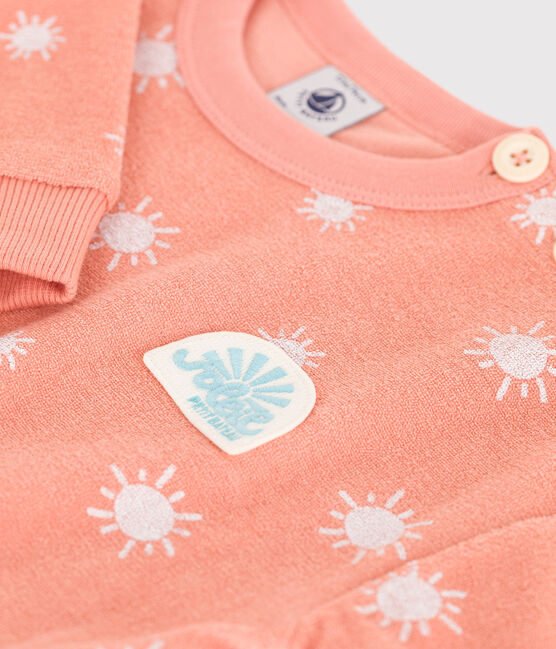 Babies' sun print cotton terry sweatshirt ABRICOT orange/MARSHMALLOW