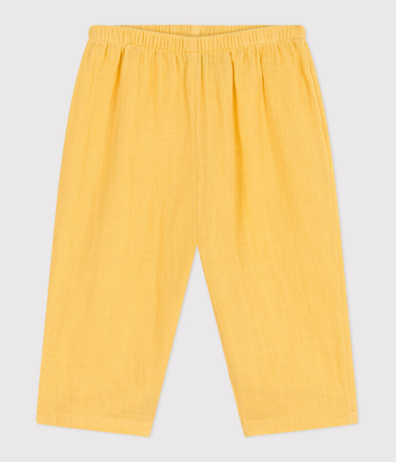 Babies' plain cotton gauze trousers yellow