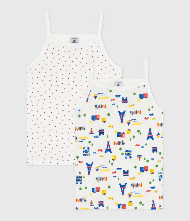 Pack of children's strappy Paris-print cotton vests multicolor